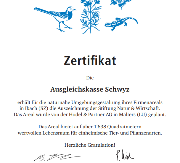 Zertifikat der Stiftung Natur & Wirtschaft